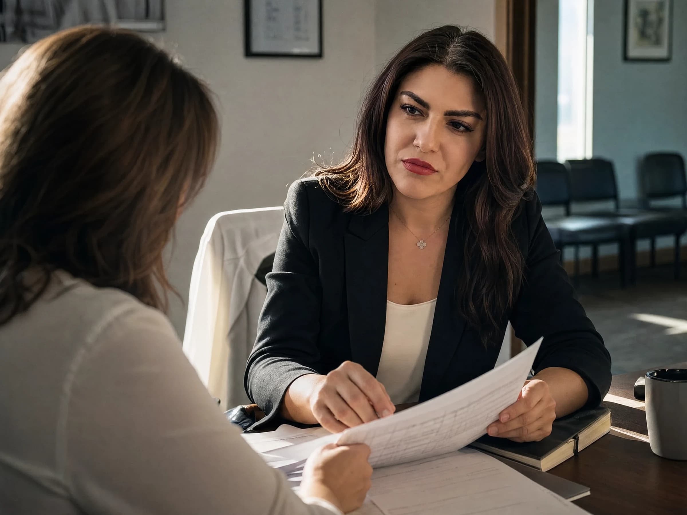 Physician practice coaching — a doctor in business clothes reviewing a practice P&L with an adviser, white coat set aside, Canada
